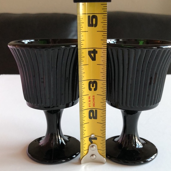 Vintage MCM Black Onyx Glass Goblets Sherry Cordials (Set of 2) - Picture 4 of 5